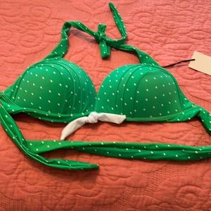 Green and white bikini top
